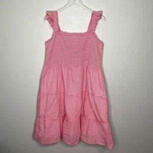 J. Crew Pink White Stripe Smocked Pocketed Tiered Dress Size XXL